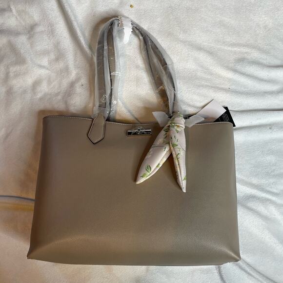 NINE WEST Harmon Pumice NWT Tan Khaki Tote Bag Polyester Faux Leather - Picture 1 of 4